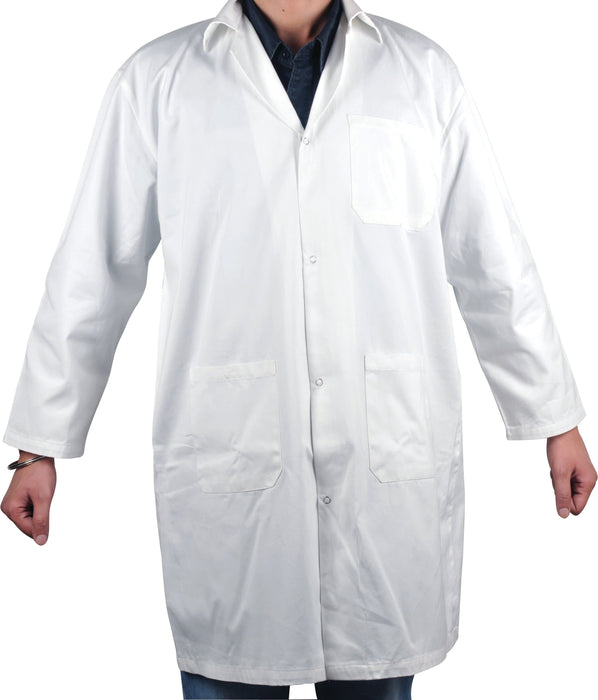Lab Coat, Large - White Polyester / Cotton Drill, Long Sleeves, 3 Large Pockets - Eisco Labs