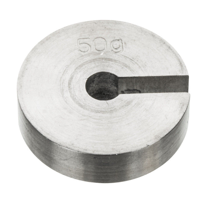 Eisco Labs 50g Stainless Steel Slotted Mass – Durable Precision Weight with 1.25" Outer Diameter, Slotted for Lab, Physics & Educational Use, Single Pack