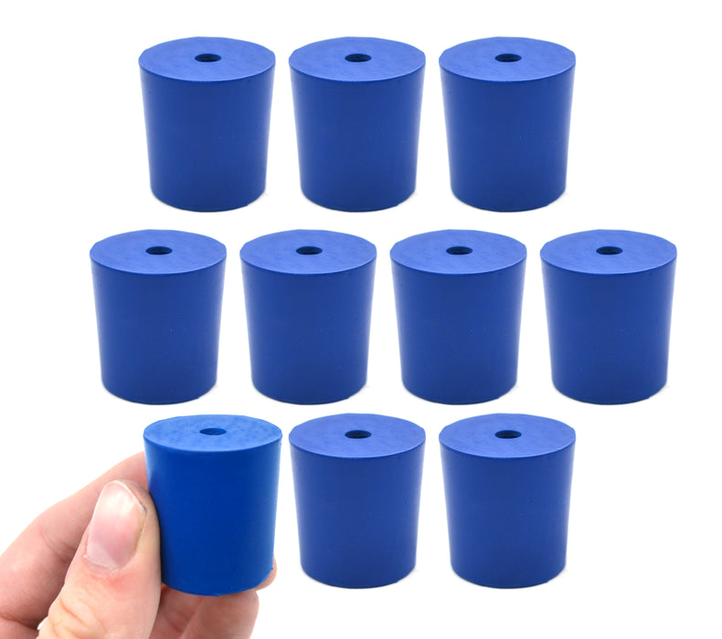 Neoprene Stoppers, 1 Hole - Blue - Size: 23mm Bottom, 26mm Top, 28mm Length - Pack of 10