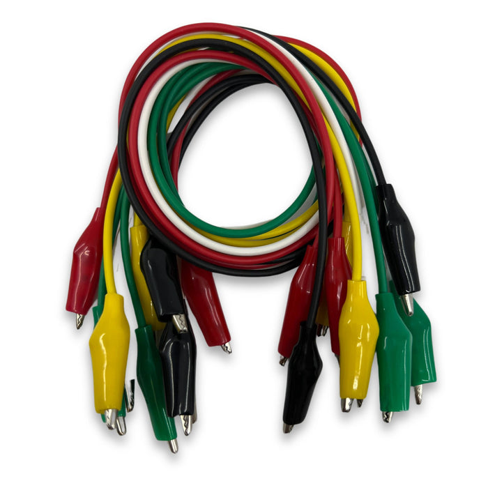 Eisco Labs - Crocodile Lead Set, Pack of 10 - 14 Inch Wires with Crocodile Clips, 2 Each of 5 Colors (White, Red, Green, Black, Yellow) - Electrical Testing Leads with Insulated Clips for Lab Experiments