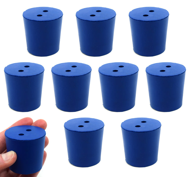 Neoprene Stoppers, 2 Holes - Blue - Size: 38mm Bottom, 42mm Top, 40mm Length - Pack of 10