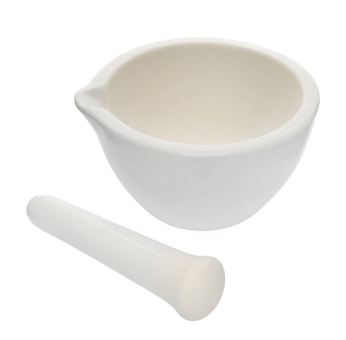 Porcelain Mortar & Pestle Set, 5oz - Heavy Duty Pattern - Unglazed Grinding Surface