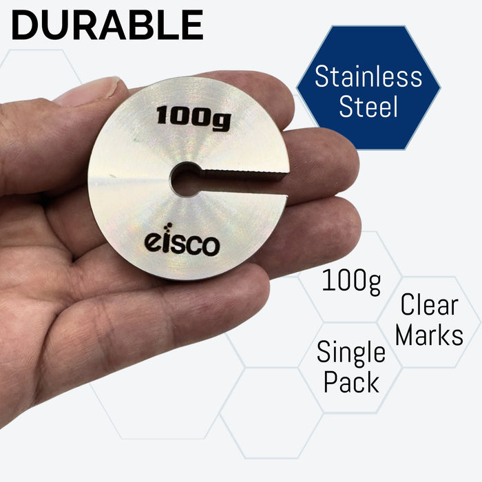 Eisco Labs - 100g Stainless Steel Slotted Mass – Durable Precision Weight with 1.5" Outer Diameter, Slotted for Lab, Physics & Educational Use, Single Use