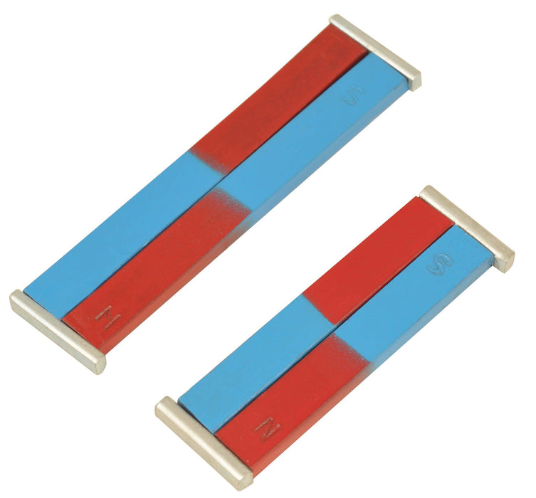 2PK Bar Magnets, 6 Inch - N/S - Includes Keepers - Chrome Steel - Eisco Labs