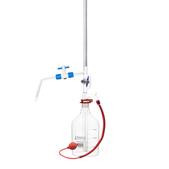 Automatic Zero Burette, 50ml - Class A - 34/35 Joint Size - 0.05±ml Tolerance, 0.10ml Sub. Divisions - 2000ml Reservoir Capacity - With Intermediate Stopcock & Schellbach Stripe - Eisco Labs