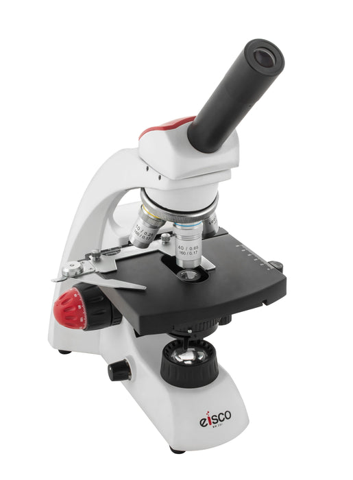Premium Advanced Monocular Microscope, 360 Degree Rotatable Head, Color Coded DIN Objectives, Fine Adjustment Knobs (0.002mm Graduations) - Eisco Labs