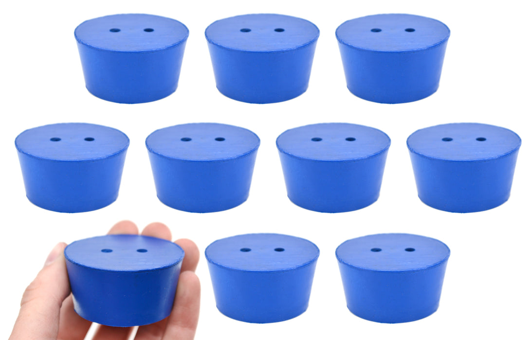 10PK Neoprene Stoppers, 2 Holes - ASTM - Size #10 - 42mm Bottom, 50mm Top, 25mm Length