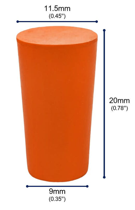 10PK Rubber Stoppers - Solid - 9mm Bottom, 11.5mm Top, 20mm Length