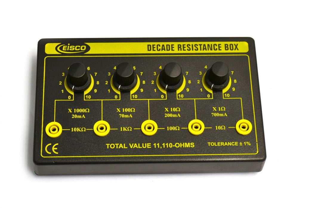 Eisco Labs 4 Decade Resistance Box, Variable from 0 - 11,110 Ohms, 0.5W Resistors (0.5555W Theoretical Max)