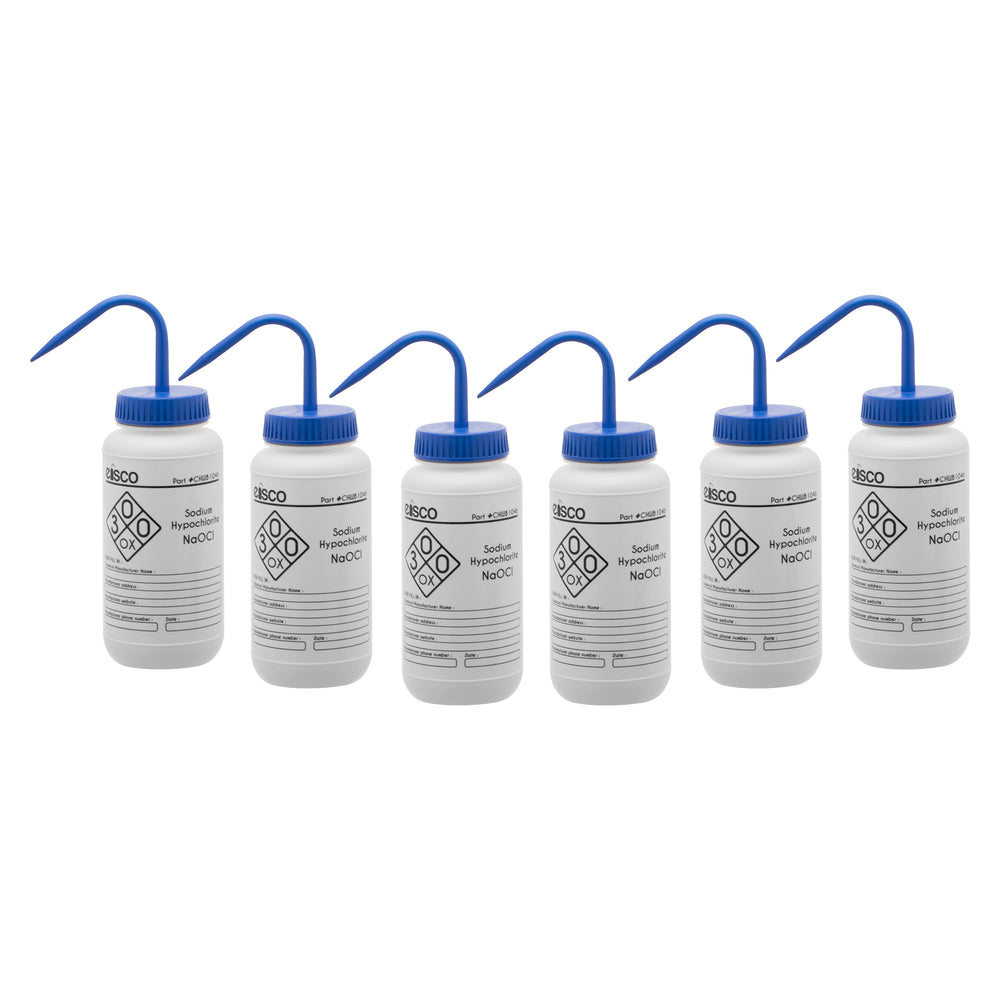 6PK Performance Plastic Wash Bottle,  Sodium Hypochlorite (Bleach), 500 ml - Labeled (1 Color)