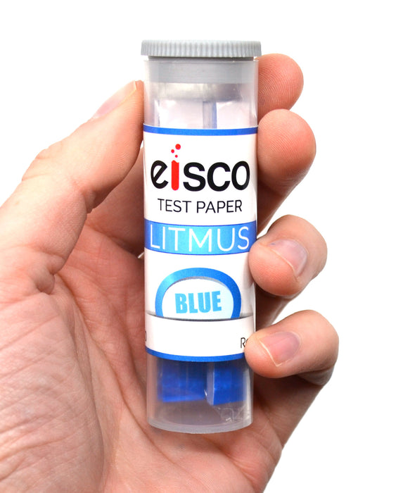 Pack of 100 Litmus Test Strips, Blue, Acid Indicator, Includes Reusable Container - Eisco Labs