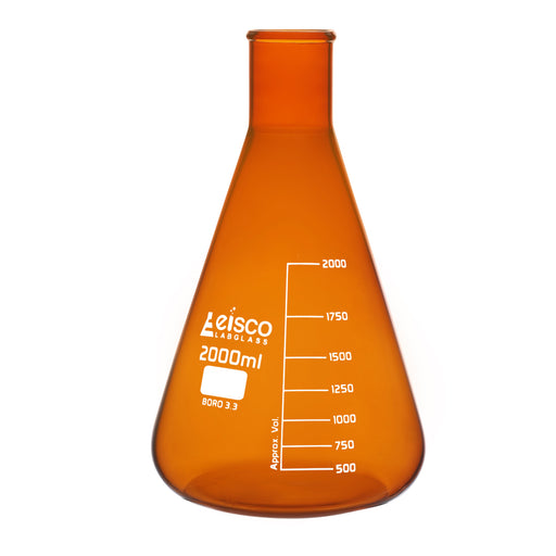 Erlenmeyer Flask, Amber, 2000mL - Narrow Neck - Borosilicate Glass