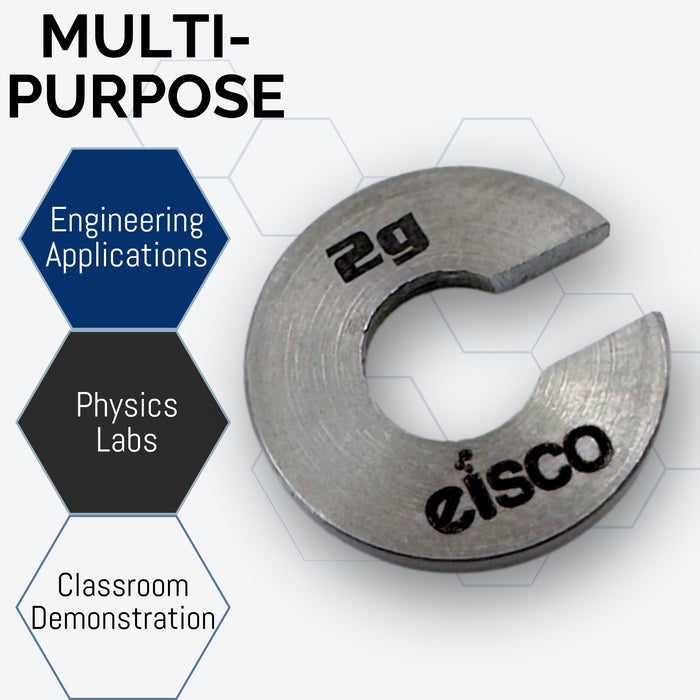 Eisco Labs - Spare 2g Slotted Mass – Stainless Steel, Precision Weight with 1.5cm Outer Diameter, Slotted Design for Lab & Physics Experiments, Single Pack