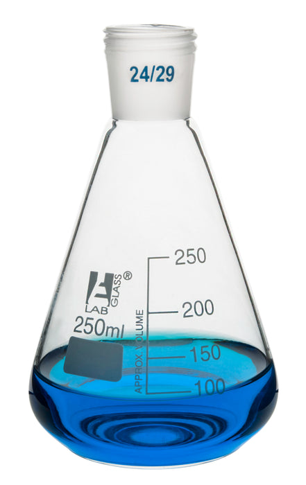 Erlenmeyer Flask with 24/29 Joint, 250ml - 50ml White Graduations - Interchangeable Screw Thread Joint - Borosilicate Glass - Eisco Labs