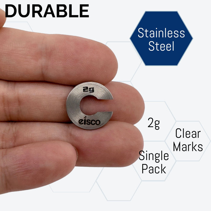 Eisco Labs - Spare 2g Slotted Mass – Stainless Steel, Precision Weight with 1.5cm Outer Diameter, Slotted Design for Lab & Physics Experiments, Single Pack