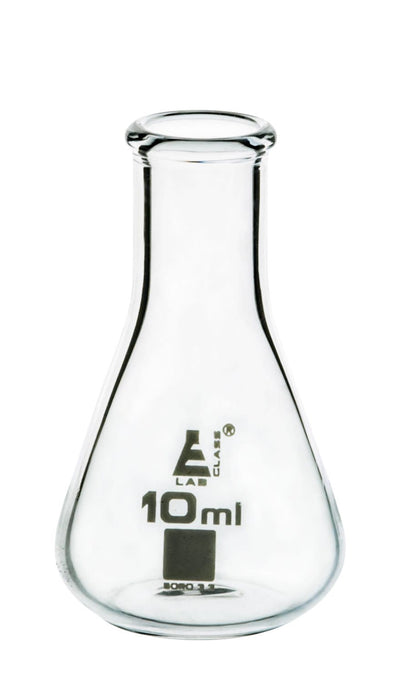 Erlenmeyer Flask, 10ml - Borosilicate Glass - Narrow Neck, Conical Shape - White Graduations - Eisco Labs