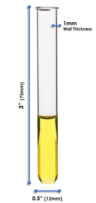 48PK Test Tubes, 5mL, 12x75mm - Rimmed - Light Wall, 1mm Thick - Borosilicate 3.3 Glass