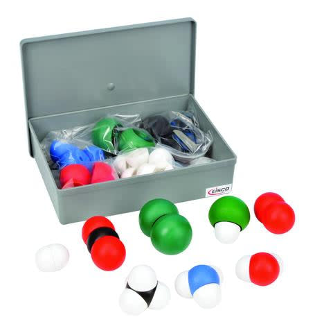 Eisco - Molecular Model Set for Chemistry, 31 Atoms with 20 Links, Plastic Storage Case, Color Coded Atomic Models for Teaching Molecular Geometry, VSEPR, Bonding