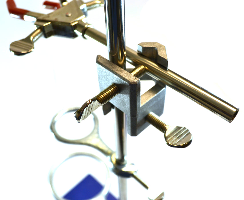 6 Piece Set - Rectangular Retort Stand, Rod, Clamp & Ring Set - 10"x6" Steel Base, 23.6" Stainless Steel Rod, 2 Steel Support Rings, 3-Pronged Dual Adjusting Clamp - Eisco Labs