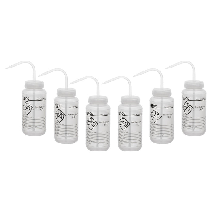 6PK Performance Plastic Wash Bottle, Distilled Water, 500 ml - Labeled (1 Color)