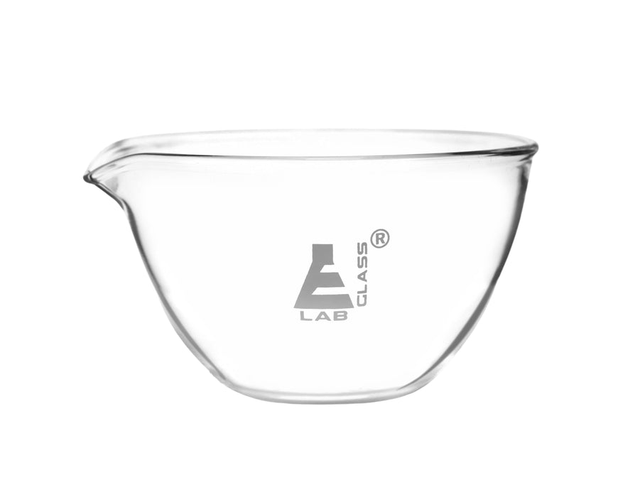 Evaporating Basin - 3" (76mm) dia.  Borosilicate Glass, Flat bottom with Spout - Eisco Labs