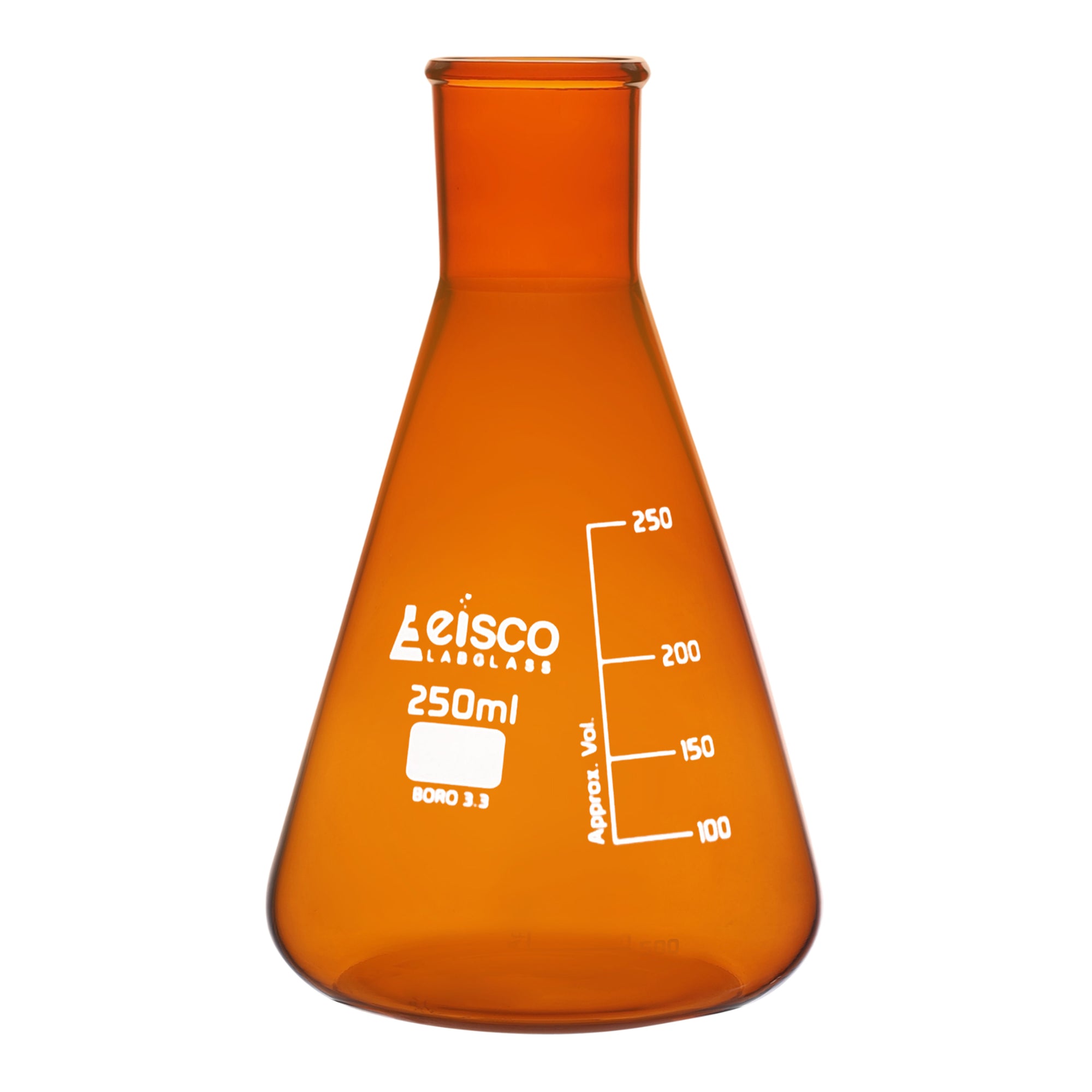 Erlenmeyer Flask, Amber, 250mL Narrow Neck Borosilicate Glass