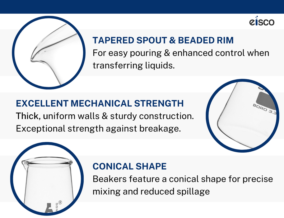 Conical Philips Beaker with Spout, 500mL - Borosilicate Glass (5.5" Tall, 3.25" Diameter) - Eisco Labs