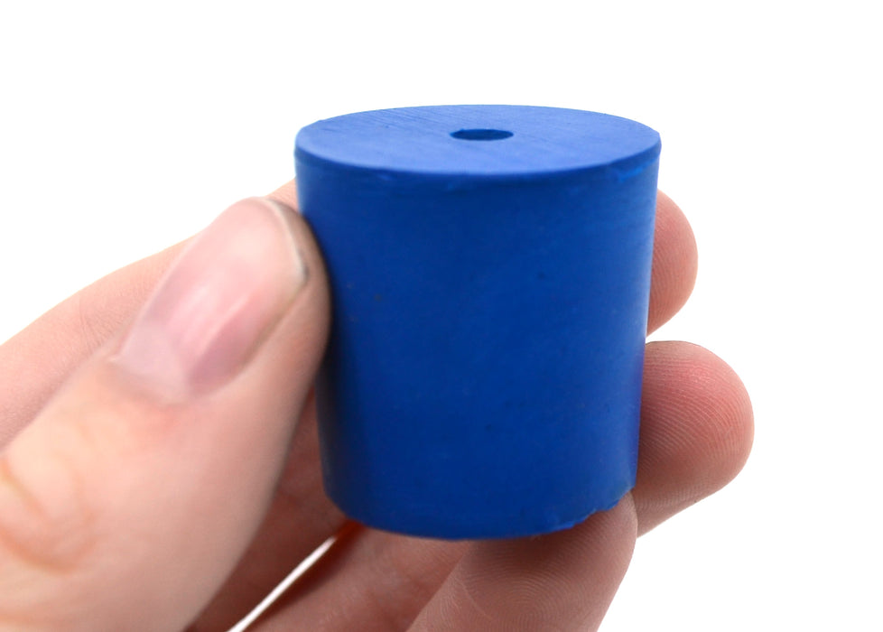 Neoprene Stoppers, 1 Hole - Blue - Size: 25mm Bottom, 28mm Top, 28mm Length - Pack of 10