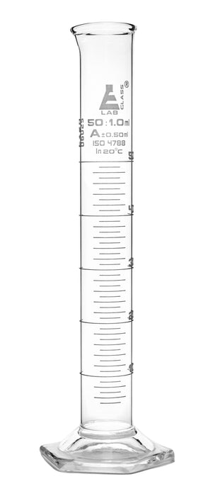 Graduated Cylinder, 50ml - Class A - White Graduations, Hexagonal Base