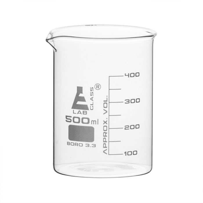 Beaker, 500ml - Low Form - 50ml Graduations - Borosilicate Glass