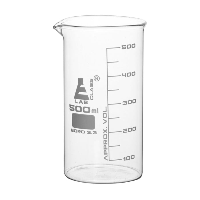 Beaker, 500ml - Tall Form - White Graduations - Borosilicate Glass