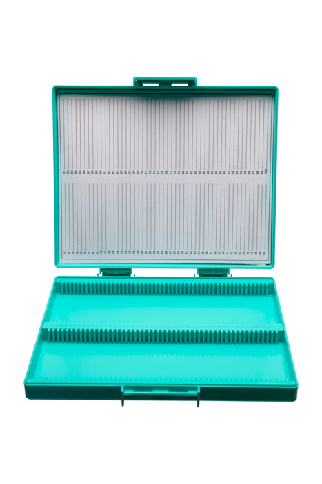 Slide Box with Hinged Cover, 100 Slide Capacity - Polystyrene