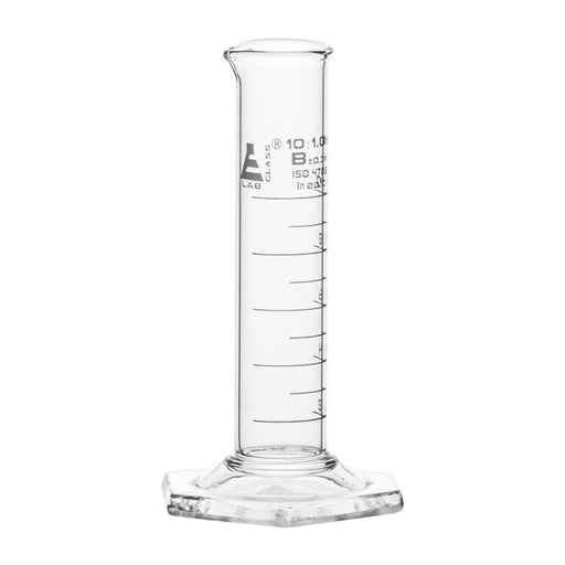 Measuring Cylinder, 10ml - Class B - Squat Form, White Graduations - Borosilicate Glass - Eisco Labs