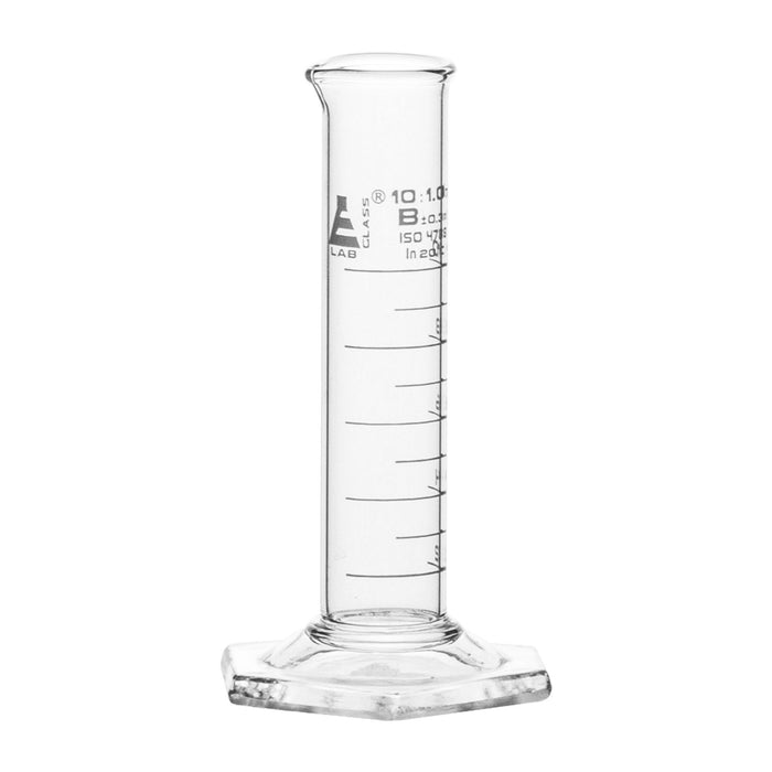 Measuring Cylinder, 10ml - Class B - Squat Form, White Graduations - Borosilicate Glass - Eisco Labs