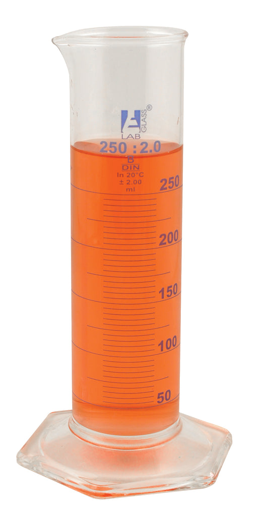 Cylinder Measuring - Squat Form, Class B, 250 ml, Blue Graduation