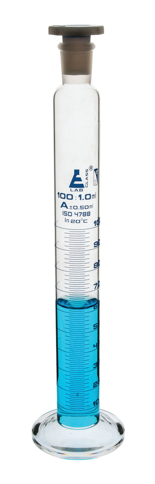 Measuring Cylinder, 2000ml - Class A - 34/35 Polypropylene Stopper - Round Base, Blue Graduations - Borosilicate Glass - Eisco Labs