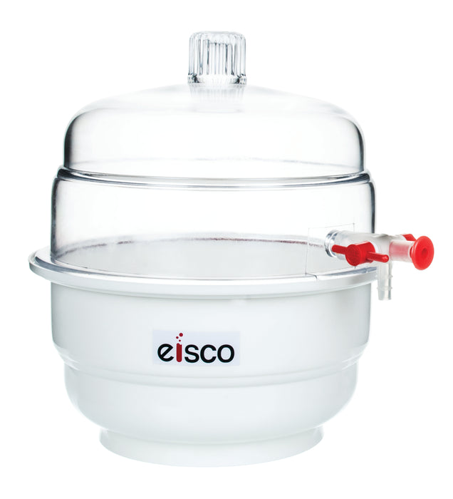 Desiccator with Knob Cover, Vacuum Attachment with Stopcock and Self Lubricating PTFE Plug, Flange Included - Eisco Labs