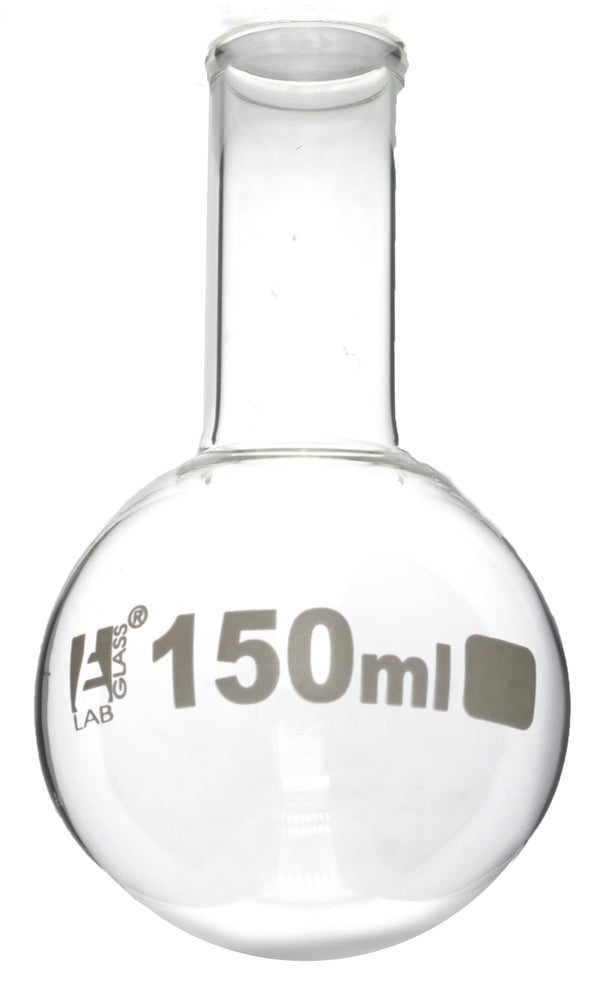 Boiling Flask, 150ml - Borosilicate Glass - Round Bottom, Narrow Neck (0.95" ID) - Eisco Labs