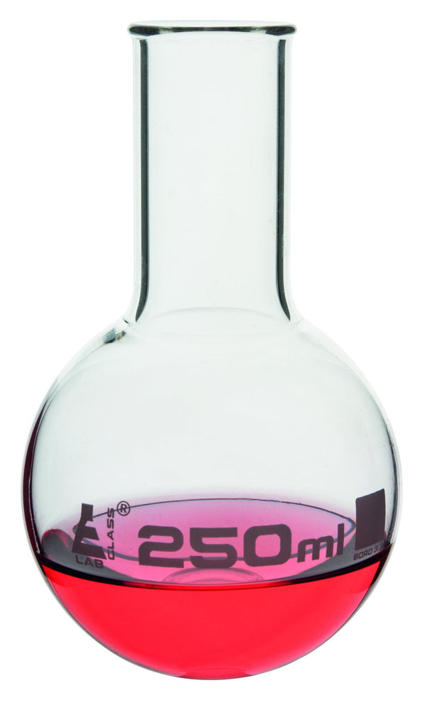 Boiling Flask, 250ml - Borosilicate Glass - Round Bottom, Narrow Neck (1.1" ID) - Eisco Labs