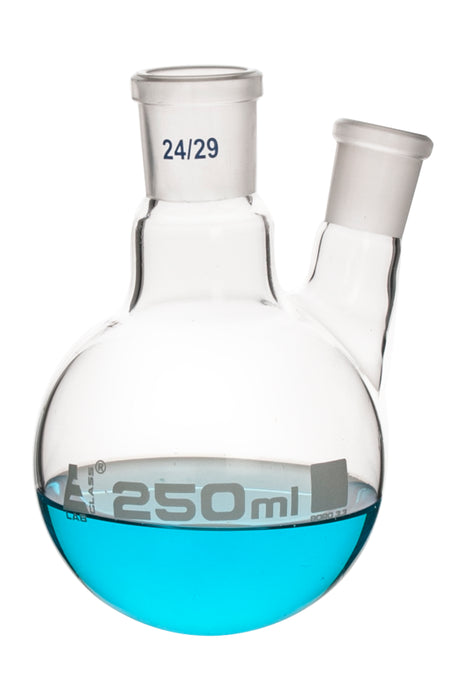 Distilling Flask, 250ml - 24/29 Oblique Neck with 19/26 Joint - Borosilicate Glass - Round Bottom - Eisco Labs