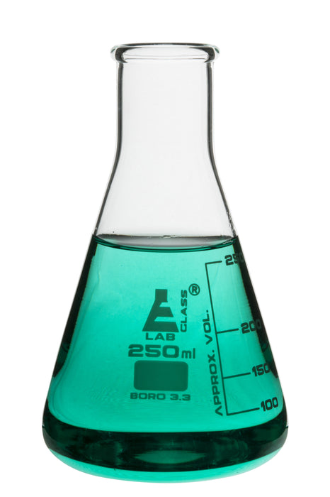 Erlenmeyer Flask, 300ml - Borosilicate Glass - Narrow Neck, Conical Shape - White Graduations - Eisco Labs