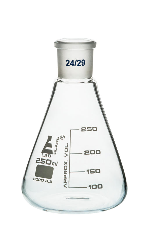 Erlenmeyer Flask, 250ml - 24/29 Joint, Interchangeable - Borosilicate Glass - Conical Shape, Narrow Neck - Eisco Labs