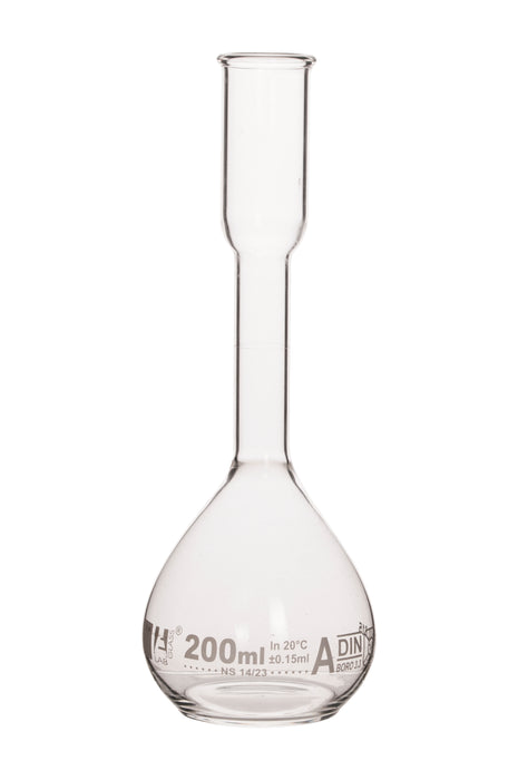 Kohlrausch Flask, 200ml - Class A - Tolerance ±0.10ml - Flat Bottom - Borosilicate Glass - Eisco Labs