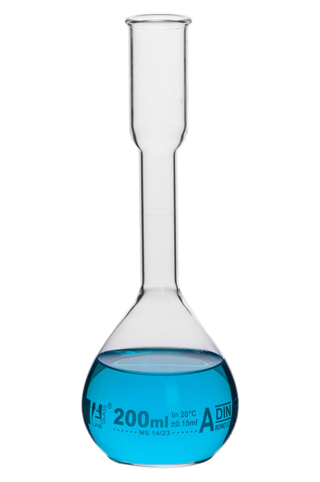 Kohlrausch Flask, 200ml - Class A - Tolerance ±0.10ml - Flat Bottom - Borosilicate Glass - Eisco Labs