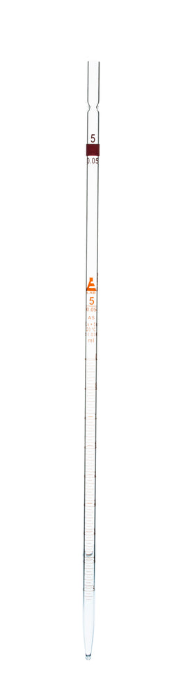 violist Langwerpig venster Pipette, 5ml - Class AS, Tolerance ±0.030 - Amber Graduation - Color C —  Eisco Labs