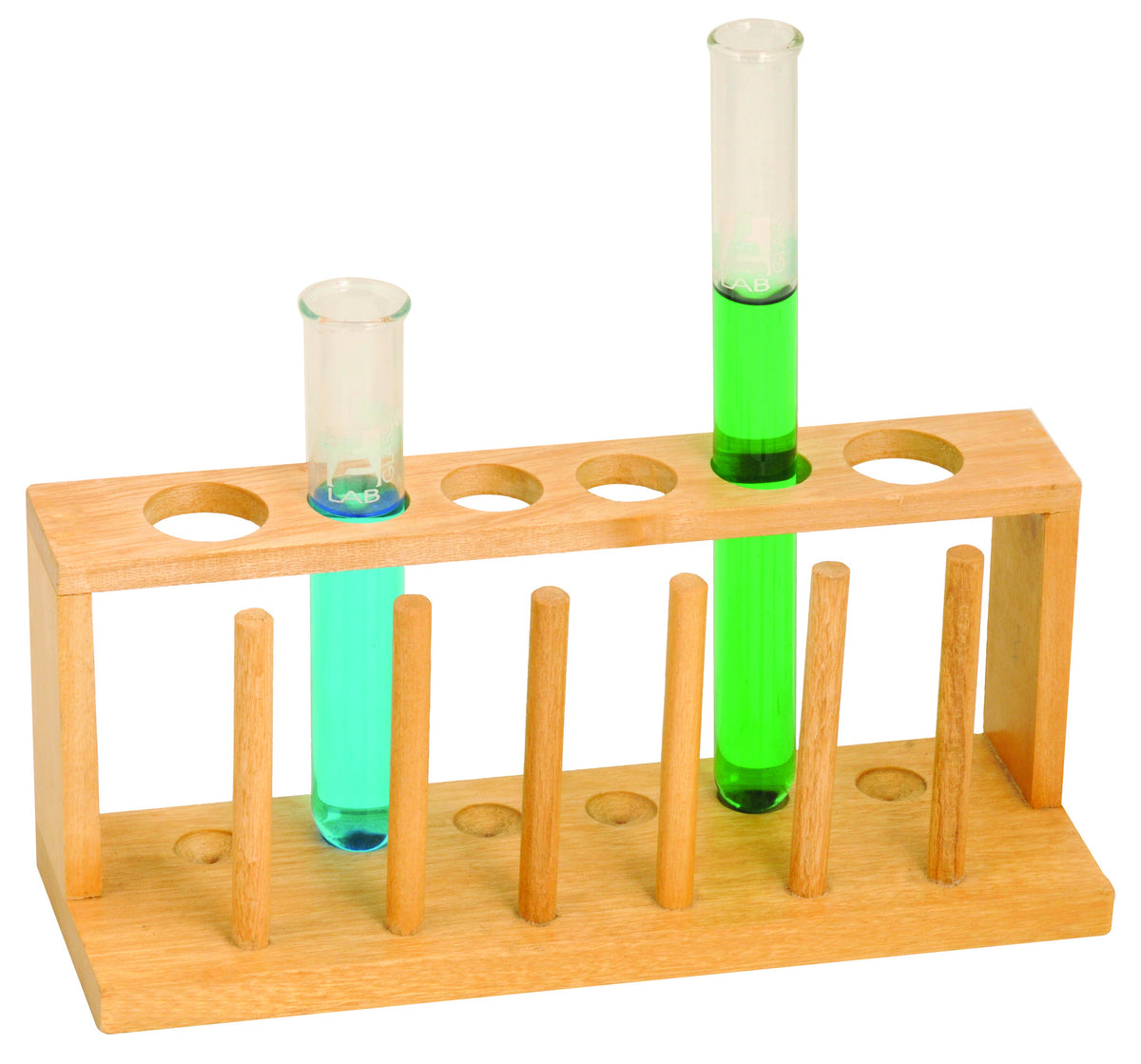 Wooden Test Tube Rack 12 Holes With 12 Glass Test Tubes And 12 Cork Stoppers | PH