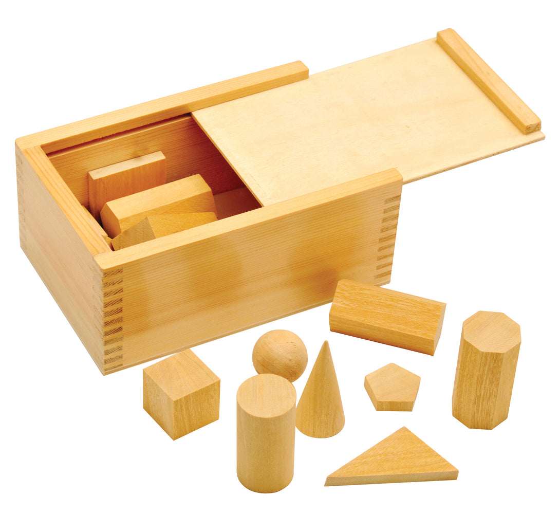 Wooden Geometric Shapes - 16 pieces with Wooden Storage Case.