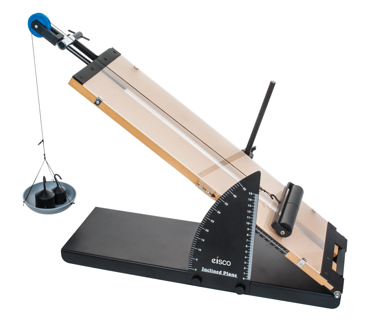 Plane Inclination Instrument Inclined Plane with angle measurer, Pan and roller included — Eisco Labs