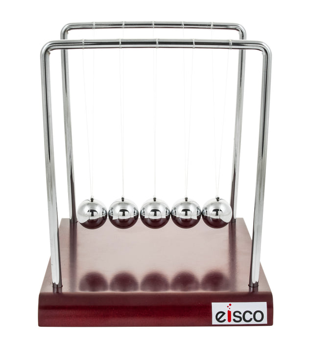 Eisco Labs Advanced Newton's Cradle with Red Wood Base - 7.25" Tall, 4.3g Ni Plated Steel Balls, 7"x6" Base