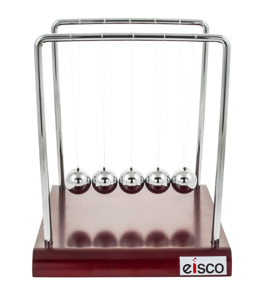 Eisco Labs Advanced Newton's Cradle with Red Wood Base - 7.25" Tall, 4.3g Ni Plated Steel Balls, 7"x6" Base